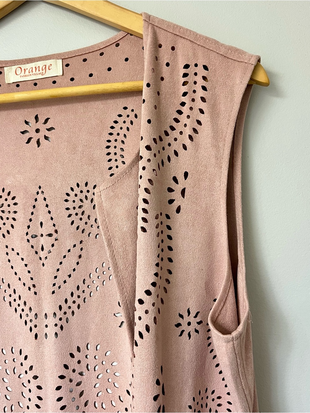 Dusty Rose Suede Fringe Laser Cut Vest Dress - Picture 7 of 10